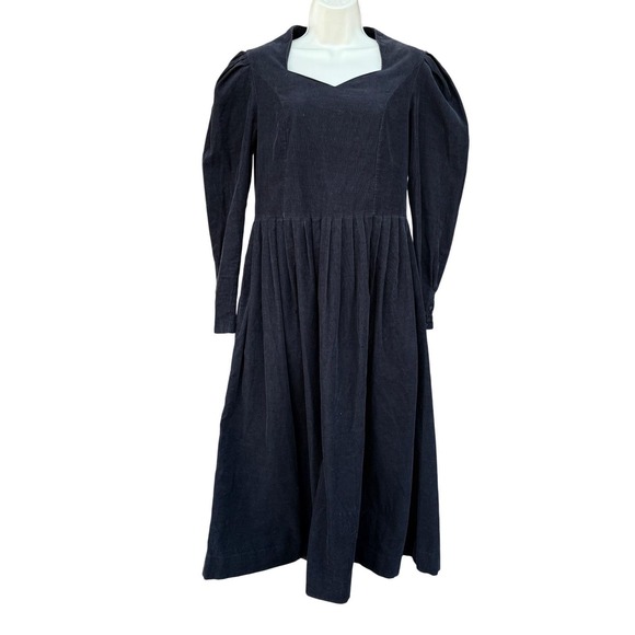 Laura Ashley Black Corduroy Long Puff Sleeve Midi Dress Size 10 Romantic Cottage - Picture 11 of 16